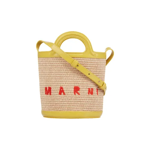 MARNI TROPICALIA Ткань Raffia Коровья кожа Корзина Сумка Переносная Сумка через плечо Женская Желтая