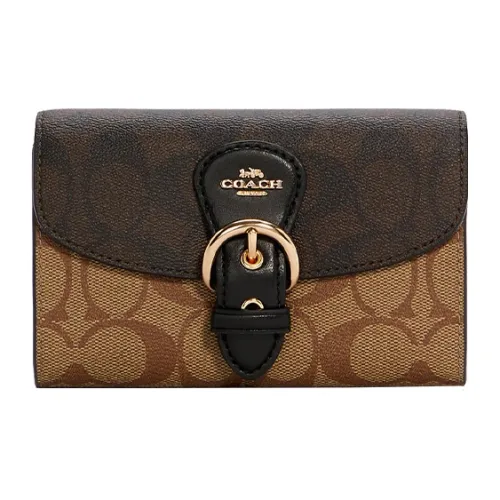 COACH Canvas Кожа Клатч Кошелек Женские Хаки Коричневый