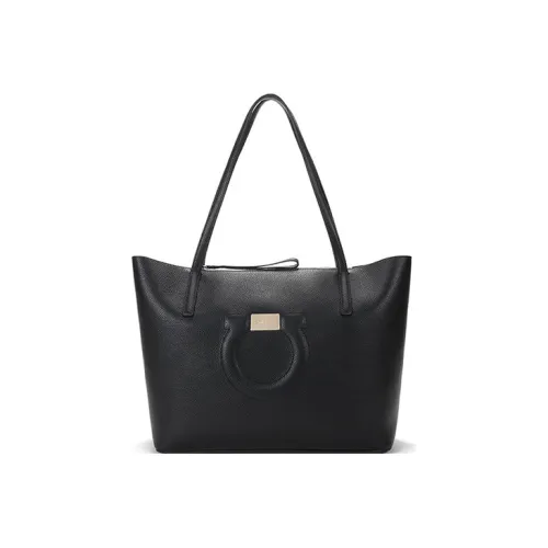 Ferragamo Gancini Корова Кожа Комбо Сумка Тоут Сумка Сумка для покупок Сумка Сумка через плечо Женская Черная