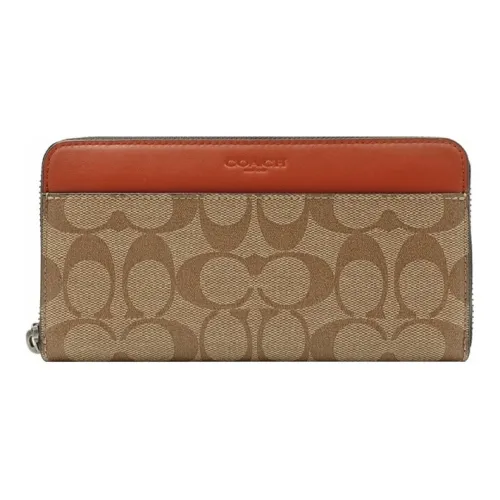 COACH Аккордеон Zip Wallet из ПВХ с молнией клатч-кошелек мужской оранжевый и коричневый с монограммой