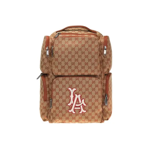 GUCCI LA Angels Лос-Анджелес Ангел Коллаборация Холст с кожей Рюкзак Регулярный Унисекс Цвет Эбеновое дерево Коричневый