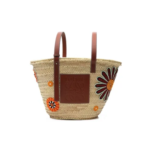 LOEWE Raffia Ткань Вязаная с Кожей Вставка Тоут Сумка Сумка для покупок Сумка через плечо Большая Женская Бежевая