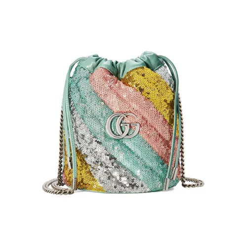 GUCCI GG Marmont Quilted Кожаная Сумка-ведро с Пайетками Сумка через плечо Мини Женская Многоцветная