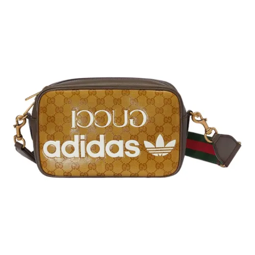 GUCCI Adidas Коллаборация Холст с кожей Комбинированный Camera Сумка Сумка через плечо Маленький Мужской Коричнево-желтый