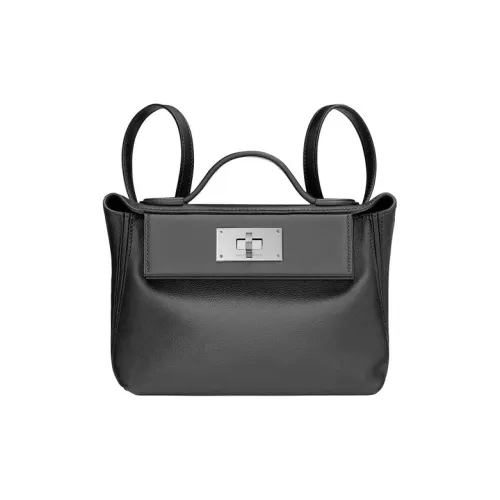HERMES 24 24 Swift Телячья кожа Сумка Сумка через плечо Сумка через плечо Бананка Мини Женская Черная