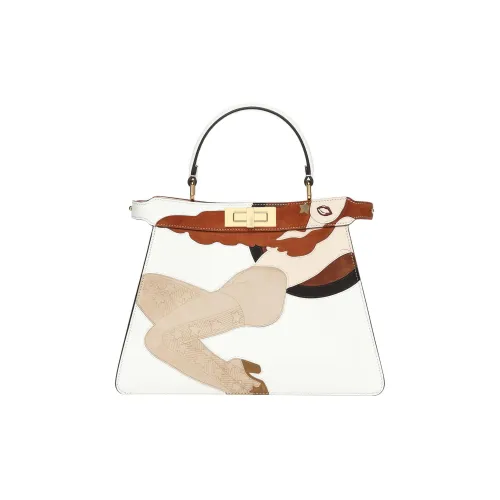 FENDI Peekaboo ISeeU Замша Аккордеонная Сумка Сумка через плечо Сумка среднего размера Женская Белая