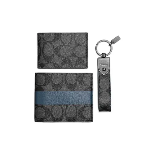 COACH Компактный Холст Съемный Держатель для Карт Брелок для Сумки 3 в 1 Складной Кошелек Мини Мужской Черный