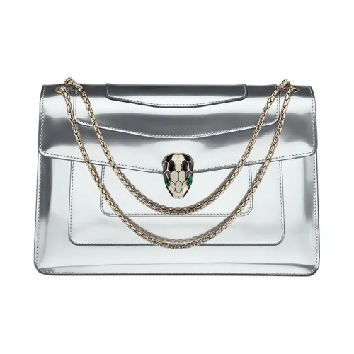 BVLGARI Serpenti Forever Коровья кожа Сумка с цепочкой Сумка через плечо Сумка на плечо Женская серебряная