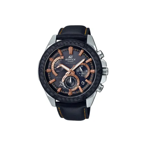 CASIO EDIFICE Кварцевый механизм натуральная кожа ремешок часы для мужчин черный циферблат