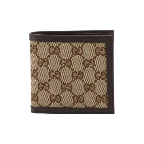 GUCCI Ткань с кожаными вставками Кошелек Женские Бежевый Коричневый