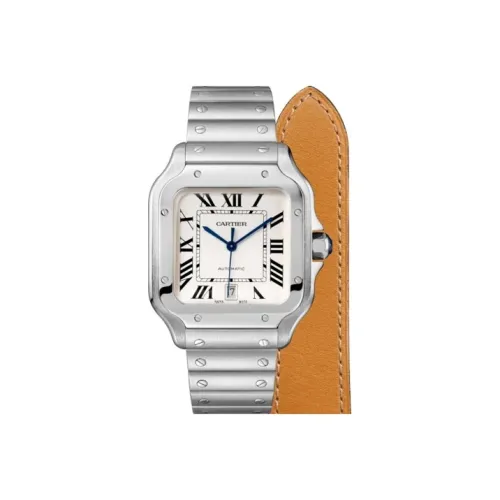 Cartier Часы Santos De Cartier Большая Модель, Механизм С Автоматическим Подзаводом, Сталь, Два Сменных Браслета: Металлический Браслет И Ремешок Из Кожи