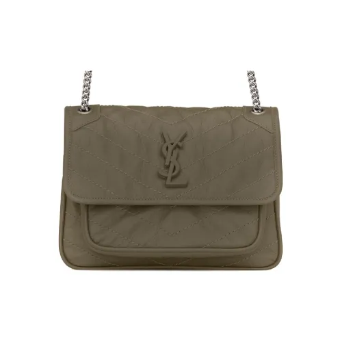 SAINT LAURENT Сумка-хобо из коровьей кожи плечевая сумка женская серый хаки зеленый