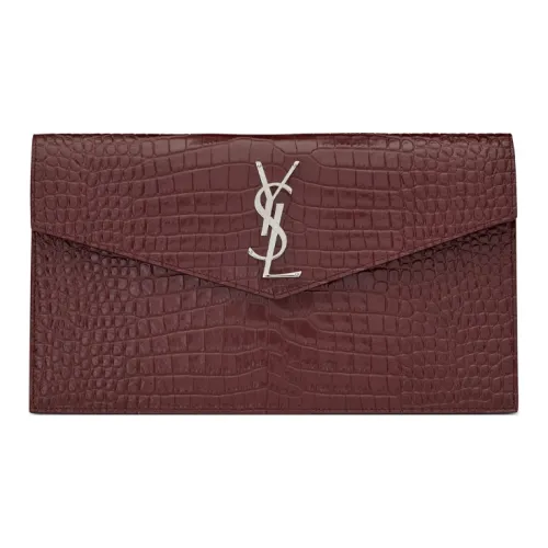 SAINT LAURENT UPTOWN Клатч из коровьей кожи маленький женский темно-красный