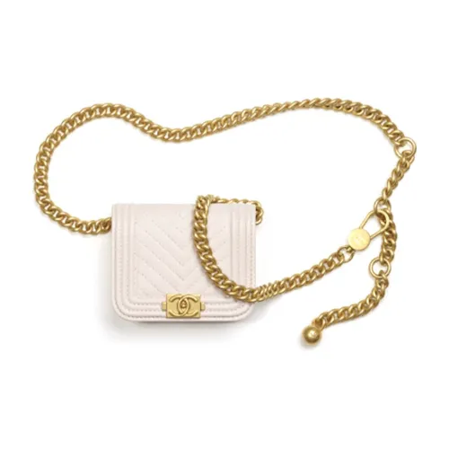 CHANEL LEBOY Крупнозернистая текстура Телячья кожа Бананка Женская Розовая