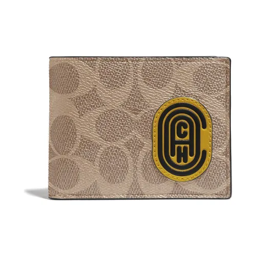 COACH Кошелек Billfold Покрытый холст с телячьей кожей Клатч Кошелек Мужской Хаки с монограммой