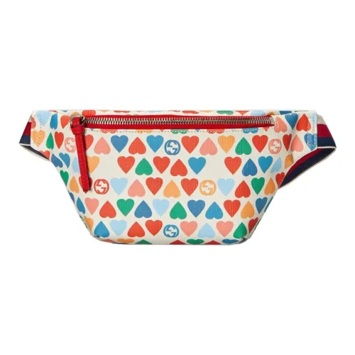 GUCCI Canvas с кожаными вставками бананка детский белый красный многоцветный