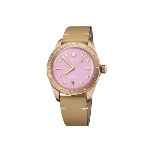 Oris Diving Collection Автоматический Механический Механизм Унисекс Часы Розовый Циферблат Кожаный Ремешок
