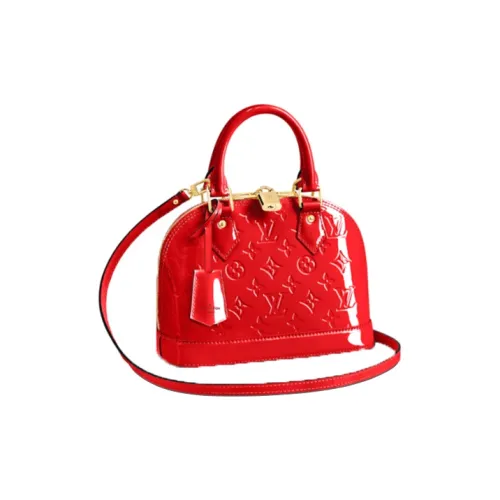 LOUIS VUITTON Alma Лакированная кожа Купольная сумка Сумка через плечо Сумка для женщин Вишнево-красный