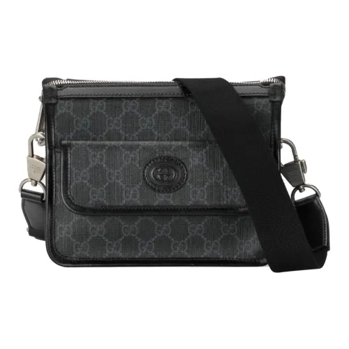 GUCCI GG Retro Series Сумка с панелями из кожи и холста сумка через плечо сумка на плечо мужская черная серая