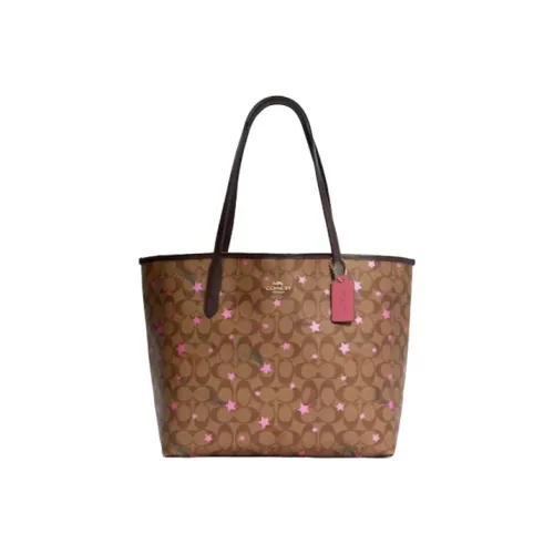 COACH Городская Сумка Tote из покрытого холста с кожаными вставками сумка для покупок сумка через плечо женская кофейного цвета