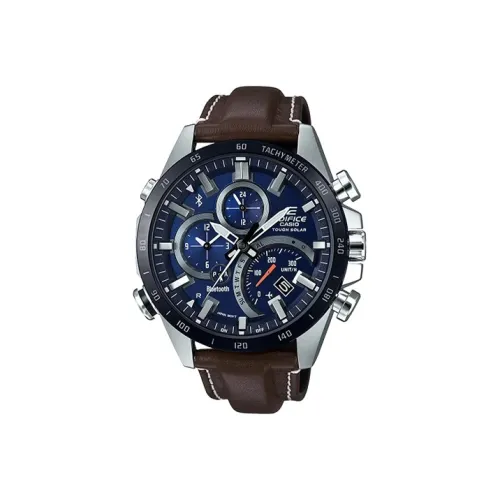 CASIO EDIFICE Солнечный кварцевый механизм натуральная кожа ремешок часы для мужчин синий циферблат EQB 501XBL 2A