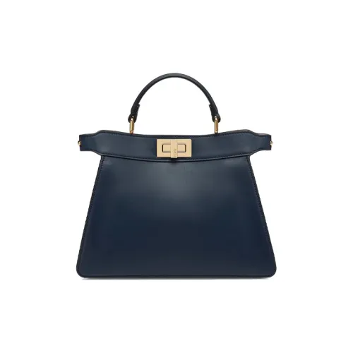 FENDI Peekaboo ISeeU Сумка из коровьей кожи с аккордеонным дизайном Сумка через плечо Сумка Маленькая Женская Темно-синий