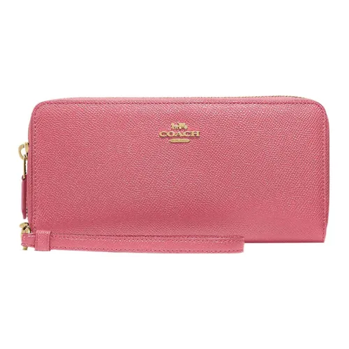 COACH Continental Wallet Крестообразная текстура Кожа Картхолдер Клатч Кошелек Женские Цвет ириски Розовый