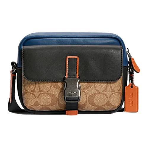 COACH Сумка через плечо с холщовой дорожкой покрытая телячьей кожей мини мужская синяя черная коричневая