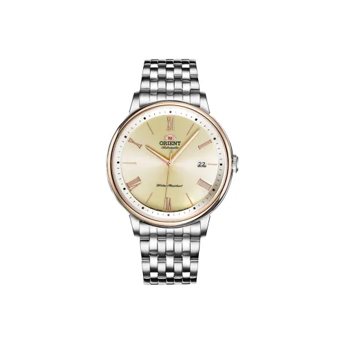 ORIENT Механический механизм ремешок из нержавеющей стали мужские часы золотой циферблат модель RA AC0J01S10B