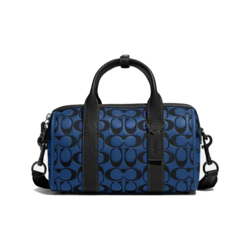 COACH Кожа Duffle Дорожная сумка Бостонская сумка Сумка через плечо Сумка среднего размера Мужская Синий Монограмма