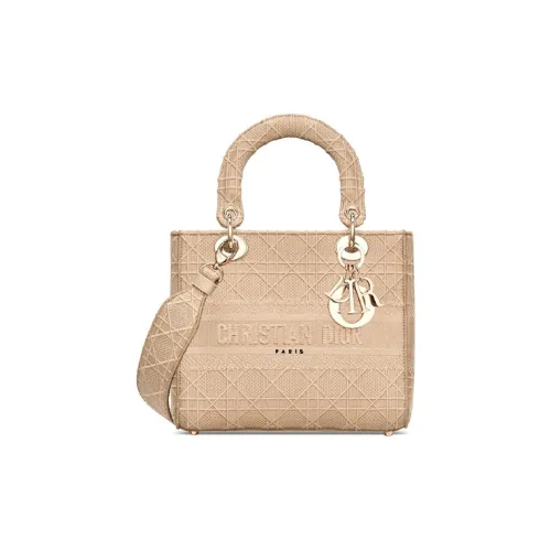 DIOR LADY D Лайт Холст Сумка Lady Dior Сумка Средняя Женская Бежевая