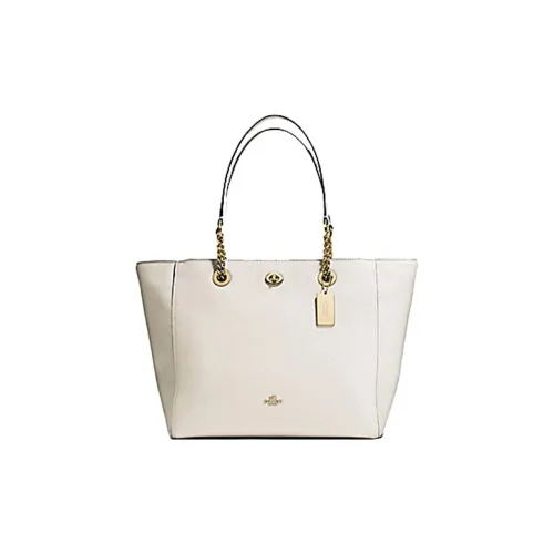 COACH Turnlock Кожа Тоут Сумка Плечевая Сумка Большая Женская Ледниково-Белая