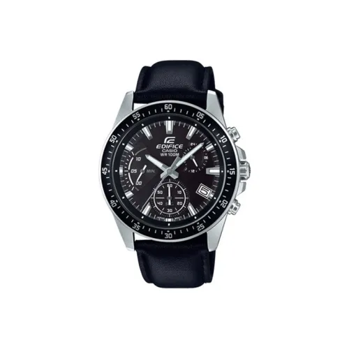 CASIO EDIFICE Кварцевый механизм Кожаный ремешок Часы Мужские Черный циферблат