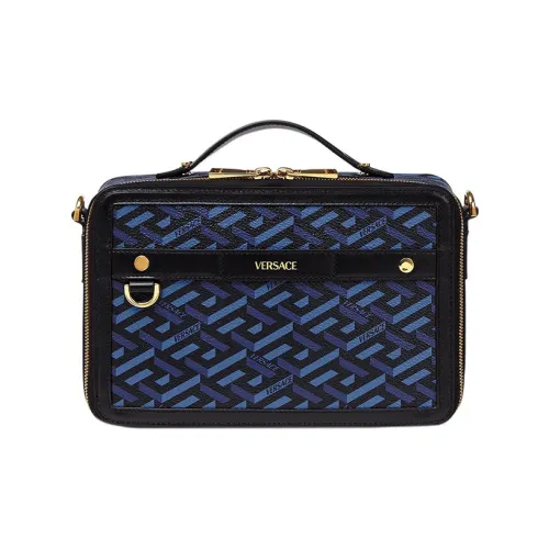 VERSACE Сумка из коровьей кожи Сумка-коробка Сумка через плечо Сумка для ручной клади Мужская Синяя