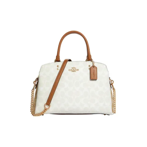 COACH Canvas с гладкой кожей сумка через плечо сумка большая женская белая коричневая