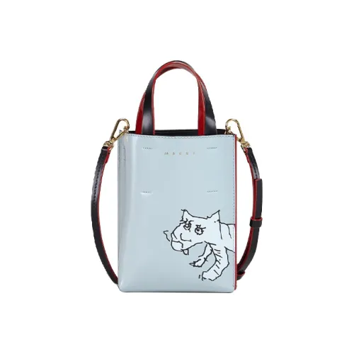 MARNI Museo Nano Полированная Телячья Кожа Тоут Сумка Сумка для покупок Сумка через плечо Сумка Женская Черная Красная Синяя