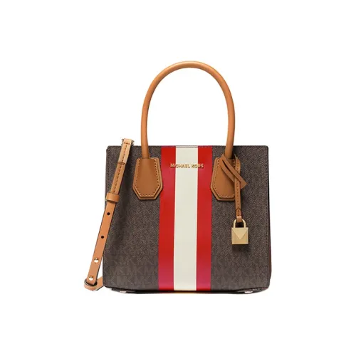 MICHAEL KORS Mercer Коровья кожа Сумка через плечо Сумка среднего размера Женская Темно-коричневый Красный Экрю