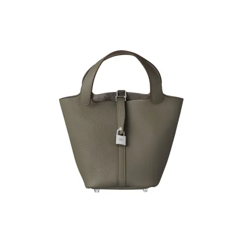 HERMES Picotin Lock Clemence Bullock Кожа Сумка через плечо Сумка 18 Женская Оловянно-серый