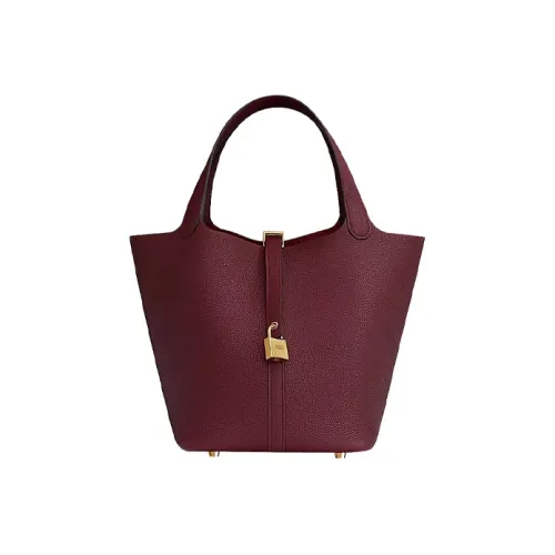 HERMES Picotin Lock Maurice Кожа Ведрообразная Сумка 22 Женская Бордовый Красный