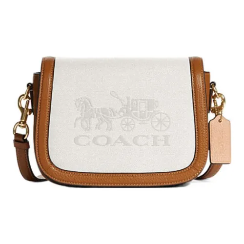 COACH Седло Ткань с Коровьей Кожей Седло Сумка Сумка через плечо Маленькая Женская Белая Коричневая