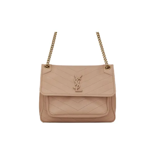 SAINT LAURENT Niki Лоскутное шитье Овечья шкура Хобо Сумка Цепь Сумка через плечо Сумка на плечо Женская Темно-бежевый