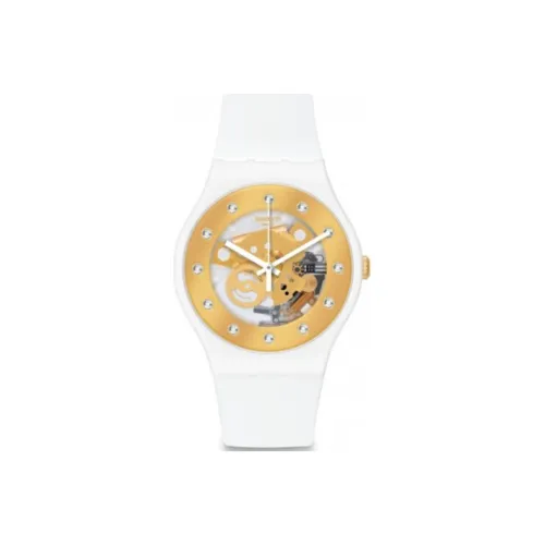 SWATCH Originals Collection Кварцевый механизм Женские часы 41 мм Золотой циферблат Пластиковый корпус Часы Силиконовый ремешок