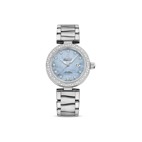 Омега Автоматический механический механизм Женские Saucer Fly Series LADYMATIC Часы 34мм*34мм*16мм Синий
