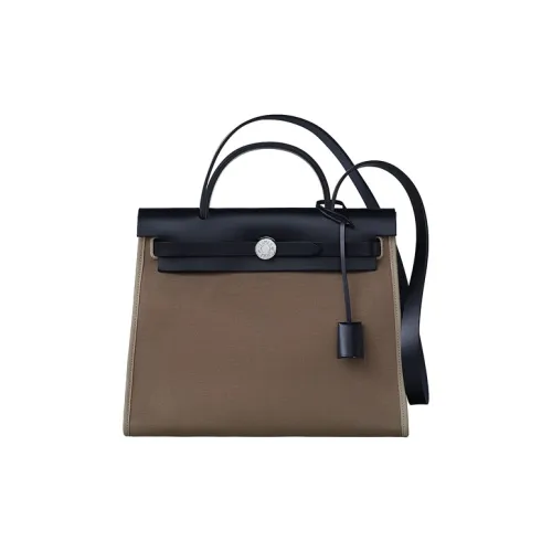 HERMES Herbag Zip Кожа Сумка Унисекс Слон Серый Индиго