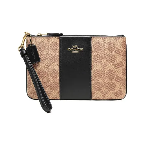 COACH ПВХ Запястье Сумка Кошелек Клатч Маленький Женский Коричневый и Хаки