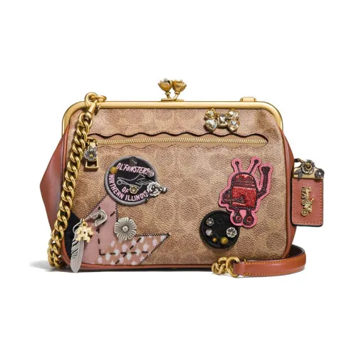 COACH X Keith Haring Коллаборация Kisslock Покрытый холст с телячьей кожей Сумка через плечо Женская Хаки