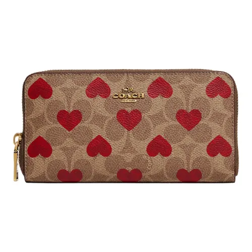 COACH Accordion Zip Холст с кожей Аккордеонная сумка Кошелек Средний Женские Коричневый Красный