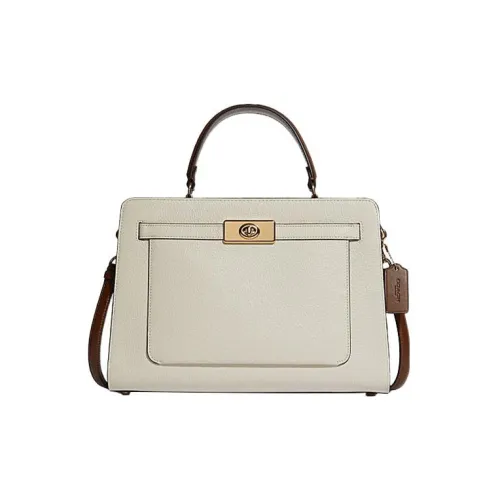 COACH Lane Коровья кожа Клатч Сумка через плечо Большая Женская Белая Темно-коричневая Многоцветная