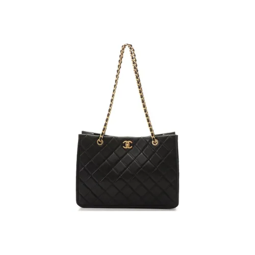 CHANEL С рельефом Тисненый Телячья кожа Тоут Цепочка Сумка сумка через плечо Женская Черная