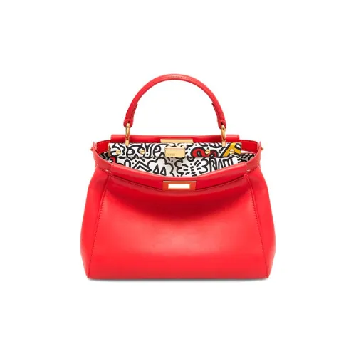 FENDI MR. Doodle Коллаборация Peekaboo Наппа Кожа Сумка через плечо Сумка Мини Женская Красная